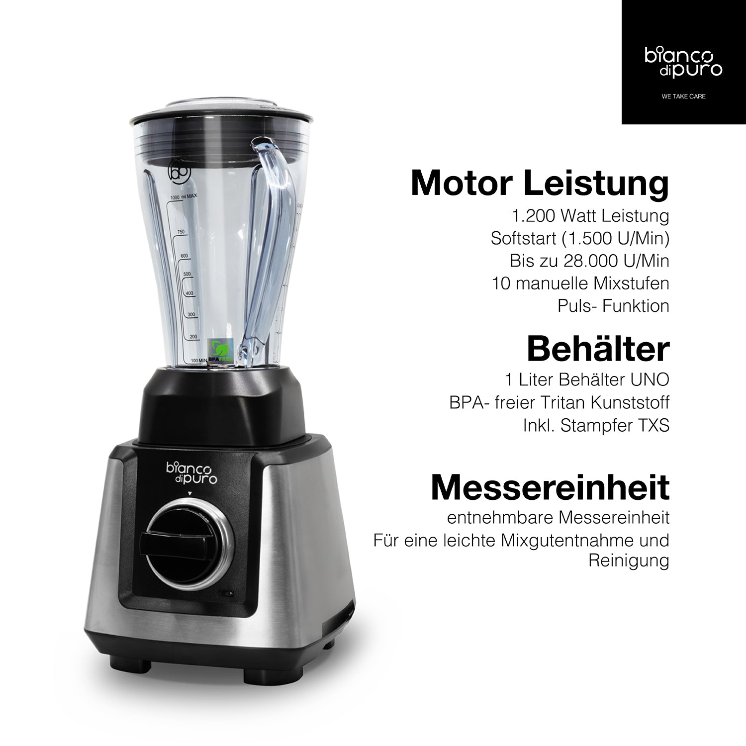 bianco-di-puro-primo-u-1-0-l-hochleistungsmixer-schwarz image 2